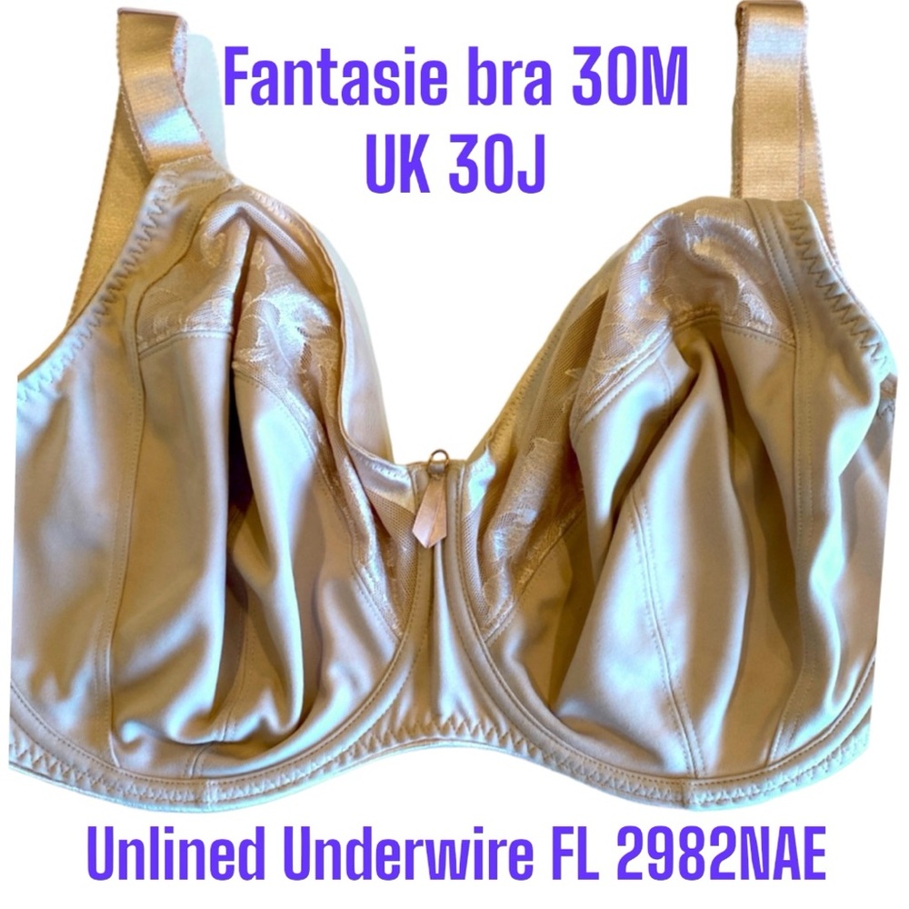 30M Fantasie VGUC* Underwire Wide Straps Illusion Nude Bra UK 30J Bow FL2982NAE